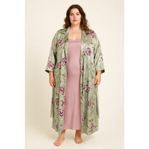 Vintage Valerie Stevens Womens Floral Robe Large Pastel Silky Romantic Dainty